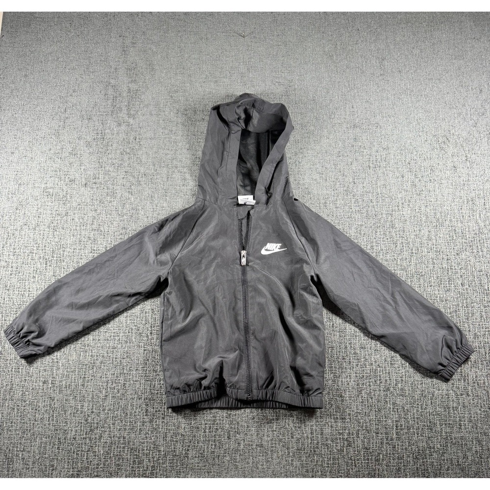 Nike Kids Dri-FIT Full Zip Windbreaker Jacket Gray Hooded Size 7 6-7YRS